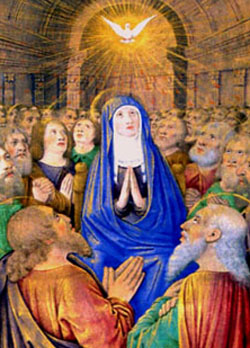 The Dove of the Holy Ghost descending on Our Lady and the Apostles at Pentecost